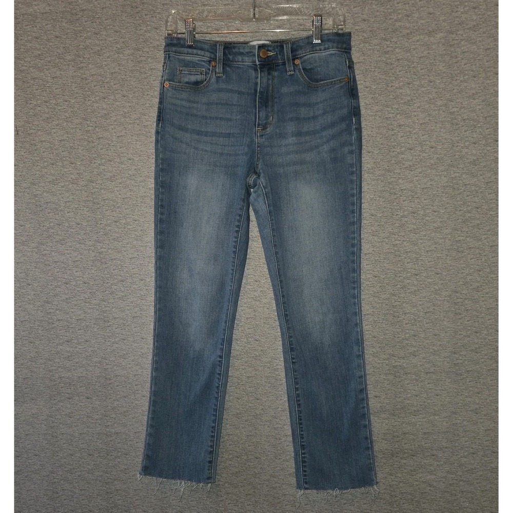 Universal Thread Womens High Rise Slim Straight Jeans 4/27R Blue Denim Raw Hem